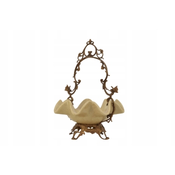 Patera Porcelanowy Koszyk Kremowy - Porcelana + Brąz - Sygnowany Żardiniera