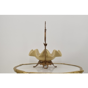 Patera Porcelanowy Koszyk Kremowy - Porcelana + Brąz - Sygnowany Żardiniera