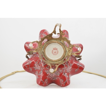 Patera Porcelanowy Koszyk Czerwony Porcelana + Brąz - Sygnowany Żardiniera