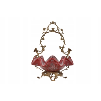 Patera Porcelanowy Koszyk Czerwony Porcelana + Brąz - Sygnowany Żardiniera