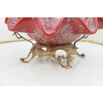 Patera Porcelanowy Koszyk Czerwony Porcelana + Brąz - Sygnowany Żardiniera