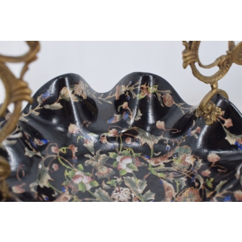 Patera Porcelanowy Koszyk Czarny Porcelana + Brąz - Sygnowany Żardiniera