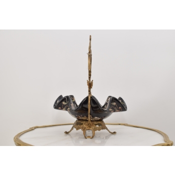Patera Porcelanowy Koszyk Czarny Porcelana + Brąz - Sygnowany Żardiniera