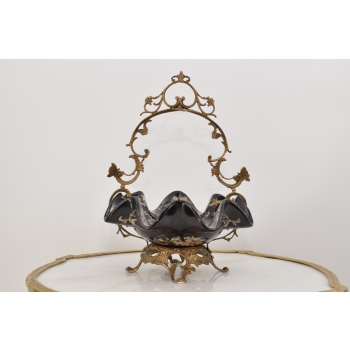 Patera Porcelanowy Koszyk Czarny Porcelana + Brąz - Sygnowany Żardiniera