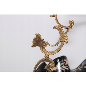 Patera Porcelanowy Koszyk Czarny Porcelana + Brąz - Sygnowany Żardiniera