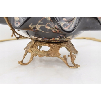 Patera Porcelanowy Koszyk Czarny Porcelana + Brąz - Sygnowany Żardiniera