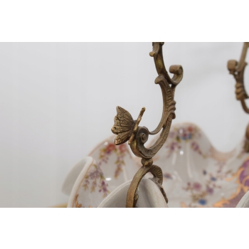 Patera Porcelanowy Koszyk PTASZEK Porcelana + Brąz - Sygnowany Żardiniera