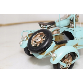 Metalowy Motocykl Motor z Przyczepką Niebieski - Model - Zabawka Vintage