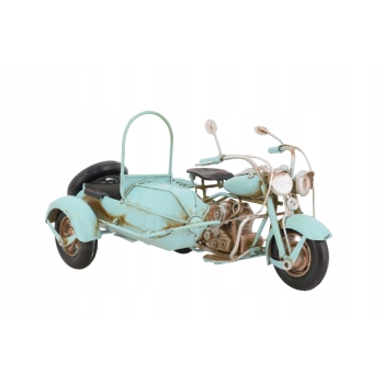 Metalowy Motocykl Motor z Przyczepką Niebieski - Model - Zabawka Vintage