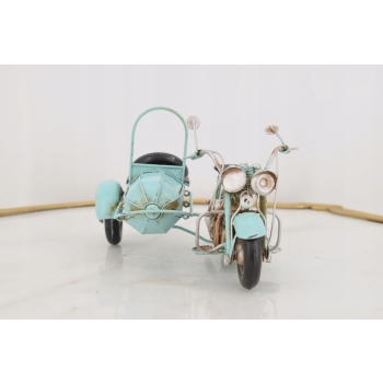 Metalowy Motocykl Motor z Przyczepką Niebieski - Model - Zabawka Vintage