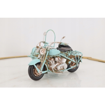 Metalowy Motocykl Motor z Przyczepką Niebieski - Model - Zabawka Vintage