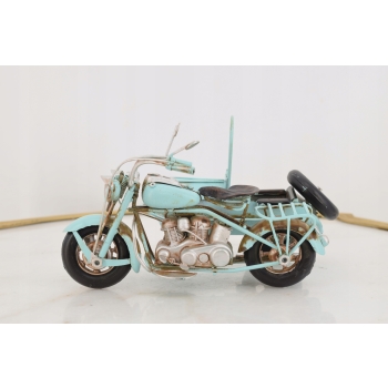 Metalowy Motocykl Motor z Przyczepką Niebieski - Model - Zabawka Vintage