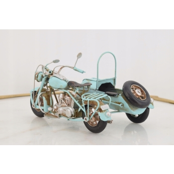Metalowy Motocykl Motor z Przyczepką Niebieski - Model - Zabawka Vintage