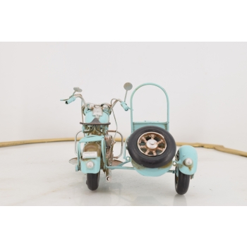 Metalowy Motocykl Motor z Przyczepką Niebieski - Model - Zabawka Vintage