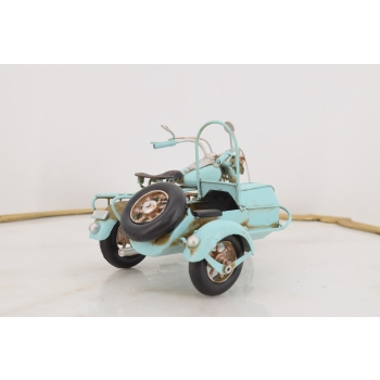Metalowy Motocykl Motor z Przyczepką Niebieski - Model - Zabawka Vintage