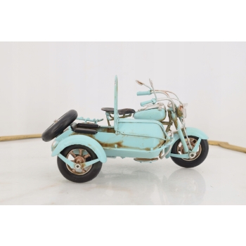 Metalowy Motocykl Motor z Przyczepką Niebieski - Model - Zabawka Vintage