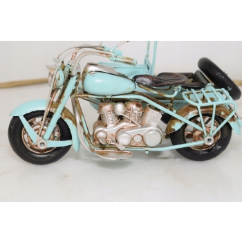 Metalowy Motocykl Motor z Przyczepką Niebieski - Model - Zabawka Vintage