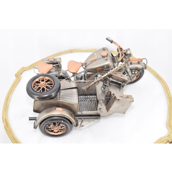 Zabytkowy Metalowy Motocykl Wojskowy - Model Motor z Karabinem - Vintage