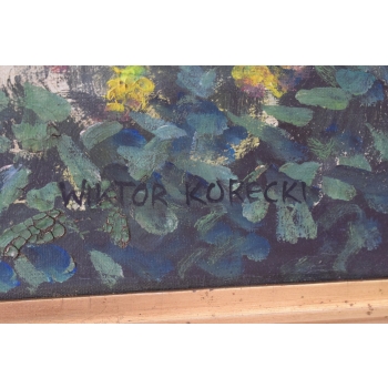 Wiktor Korecki - Ogród Przy Wiejskiej Chacie - Róże Kwiaty - Obraz Olejny