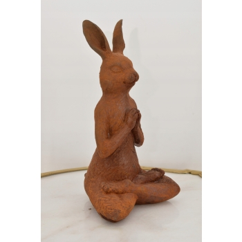 Żeliwna Stara Figura - Medytujący Zając Królik - Rustykalna Figurka