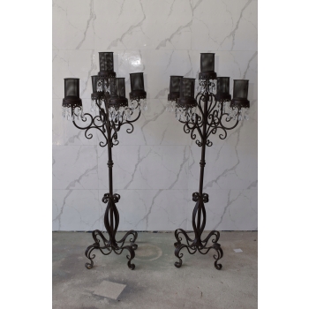 2x Duży Świecznik Metalowy - 5 Ramienny - Lampion Stojący Kandelabr Retro