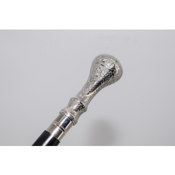 Laska Spacerowa Srebrna Zdobiona - Wygodna Stabilna - Aluminium Drewno