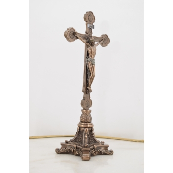 Stojący Krzyż z Jezusem - Krucyfiks - Krzyżyk Na Podstawce - Ozdoba Biblia