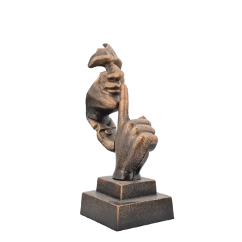 Figura Z Brązu - Cisza - Twarz Buzia Pokazująca Cisze - Rzeźba - Ozdoba