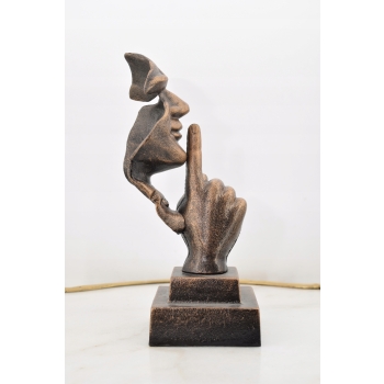 Figura Z Brązu - Cisza - Twarz Buzia Pokazująca Cisze - Rzeźba - Ozdoba