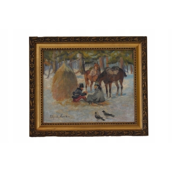 Wojciech Kossak - Odpoczynek Żołnierzy - Zimowa Scena - Obraz Olejny