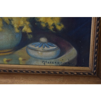 Marian Szczerbiński - Kwiaty w Wazonie - Martwa Natura - Obraz Olejny 46x58