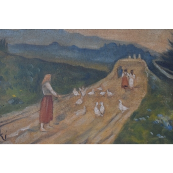 A. Gierymski - Wiejska Dziewczyna - Scena Rodzajowa - Obraz Olejny 45x62 cm
