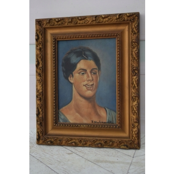 Jacek Malczewski - Portret Kobiety - Stary Obraz Olejny - Złota Rama 34x28
