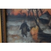 Wiejski Pejzaż - Chaty Na Brzegu Rzeki - Stary Obraz Olejny - Rama 30x25cm