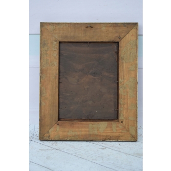 Wiejski Pejzaż - Chaty Na Brzegu Rzeki - Stary Obraz Olejny - Rama 30x25cm