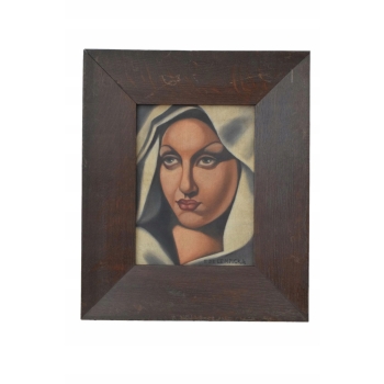 TAMARA De Łempicka - Portret Kobiety w Białym Turbanie - Obraz Olejny