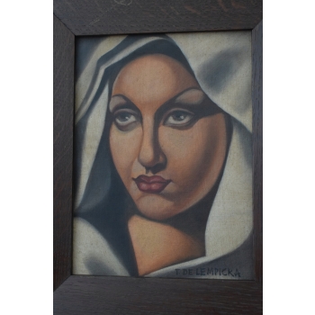 TAMARA De Łempicka - Portret Kobiety w Białym Turbanie - Obraz Olejny