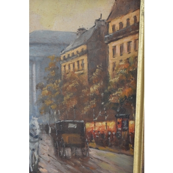 Dorożka Na Ulicach Paryża - Stary Obraz Olejny - Złota Rama