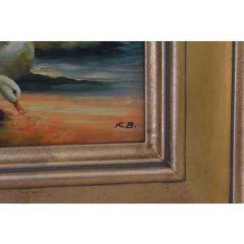 Rodzina Kaczek - Kaczki Przy Brzegu Rzeki - Scena Rodzajowa - Obraz Olejny