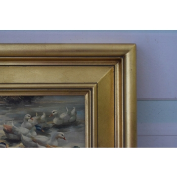Rodzina Kaczek - Pływające Kaczki Kaczka - Scena Rodzajowa - Obraz Olejny