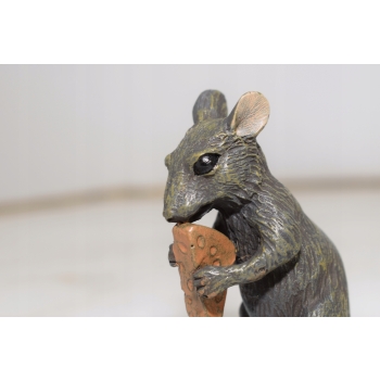 Myszka z Kawałkiem Sera - Mysz Szczur - Figura Z Brązu - Dekoracja