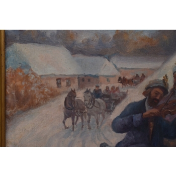 Alfred Wierusz Kowalski - Zimowa Wyprawa Na Targ - Sanie Wieś Obraz Olejny