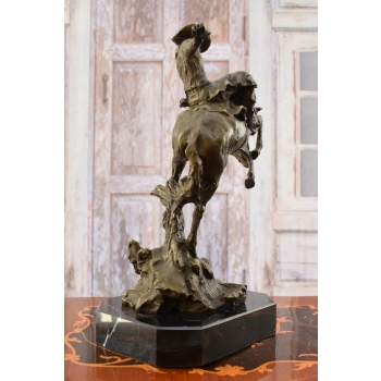 Kowboj na Koniu - Dziki Zachód - Rodeo - Figura Rzeźba z Brązu na Marmurze