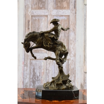 Kowboj na Koniu - Dziki Zachód - Rodeo - Figura Rzeźba z Brązu na Marmurze