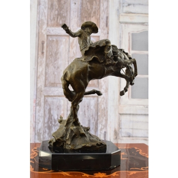Kowboj na Koniu - Dziki Zachód - Rodeo - Figura Rzeźba z Brązu na Marmurze