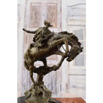 Kowboj na Koniu - Dziki Zachód - Rodeo - Figura Rzeźba z Brązu na Marmurze