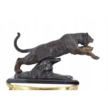 Groźny Atakujący Tygrys - Puma Gepard Pantera Figura Rzeźba z Brązu Ozdoba
