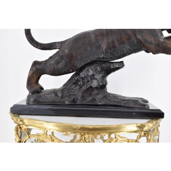 Groźny Atakujący Tygrys - Puma Gepard Pantera Figura Rzeźba z Brązu Ozdoba