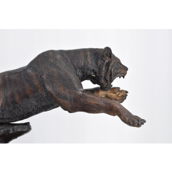 Groźny Atakujący Tygrys - Puma Gepard Pantera Figura Rzeźba z Brązu Ozdoba