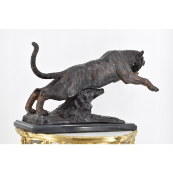 Groźny Atakujący Tygrys - Puma Gepard Pantera Figura Rzeźba z Brązu Ozdoba